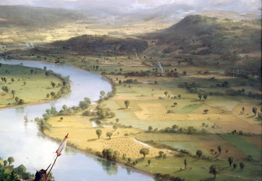 Pastoral landscape (detail), Thomas Cole, View from Mount Holyoke, Northampton, Massachusetts, after a Thunderstorm—The Oxbow, 1836, oil on canvas, 130.8 x 193 cm (The Metropolitan Museum of Art, photo: Steven Zucker, CC BY-NC-SA 2.0)