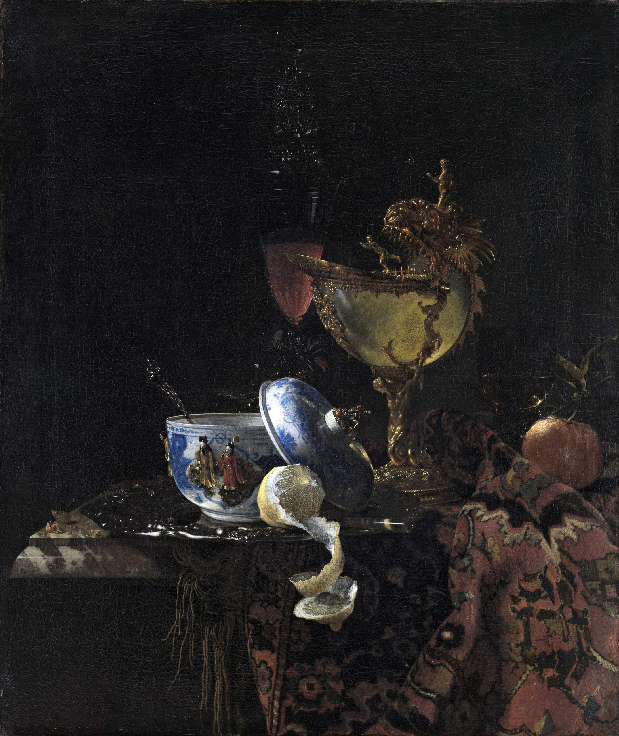 Willem Kalf, Still Life with a Chinese Bowl, Nautilus Cup and Other Objects, 1662, oil on canvas. 79.4 x 67.3 cm (Museo Nacional Thyssen-Bornemisza, Madrid)
