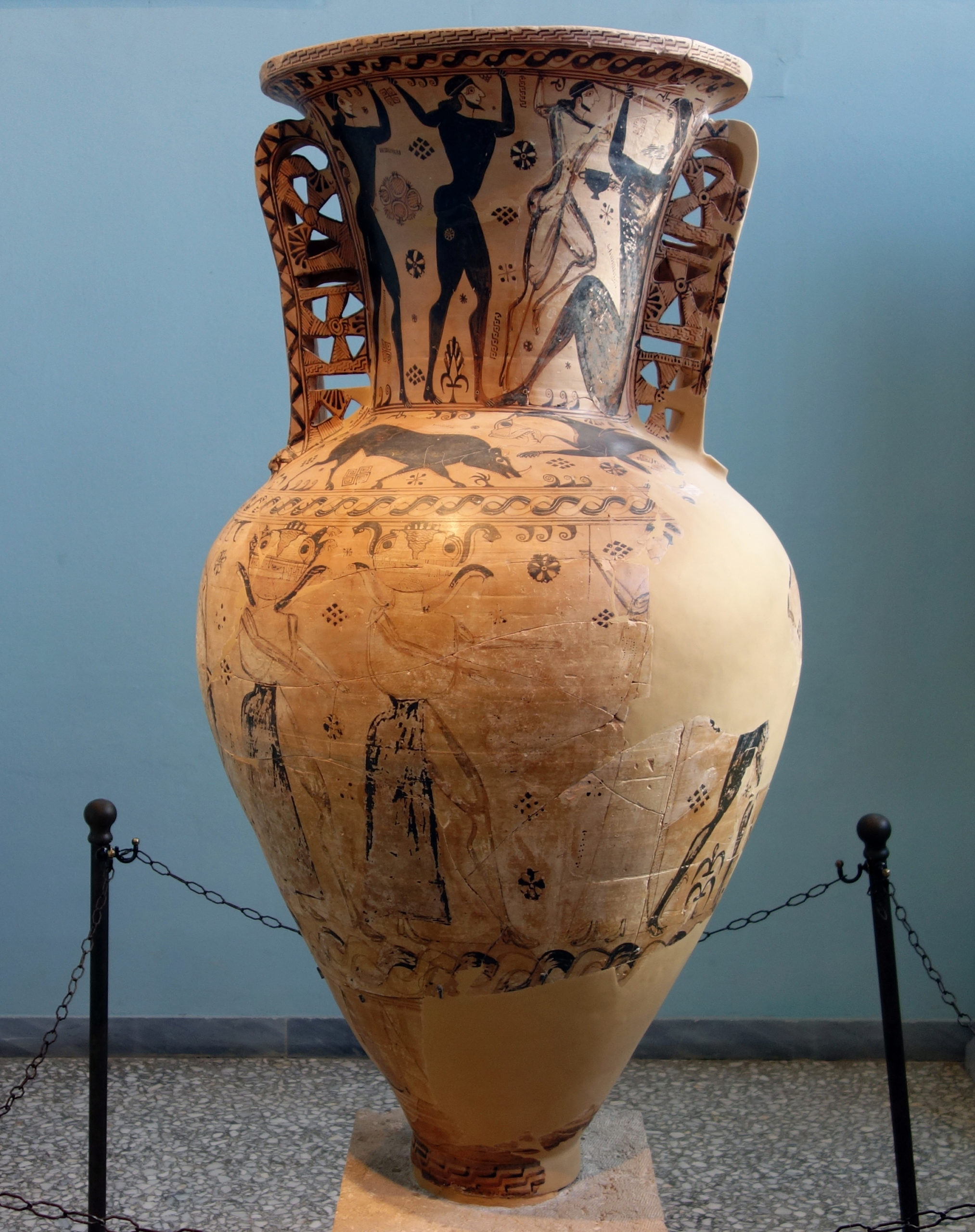 Eleusis Amphora (Proto-Attic neck amphora), 675-650 B.C.E., terracotta, 142.3 cm high (Eleusis Archeological Museum, Greece)
