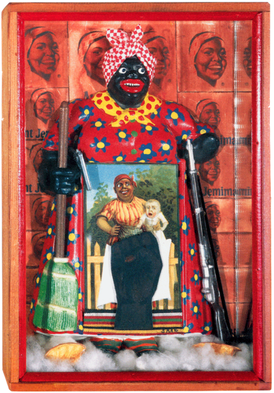 Betye Saar, Liberation of Aunt Jemima, 1972, assemblage, 11 3/4 x 8 x 2 3/4 inches (Berkeley Art Museum and Pacific Film Archive)