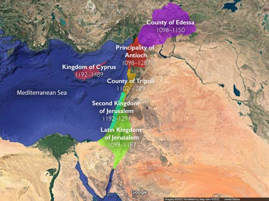 Map of Crusader States (underlying map © Google)