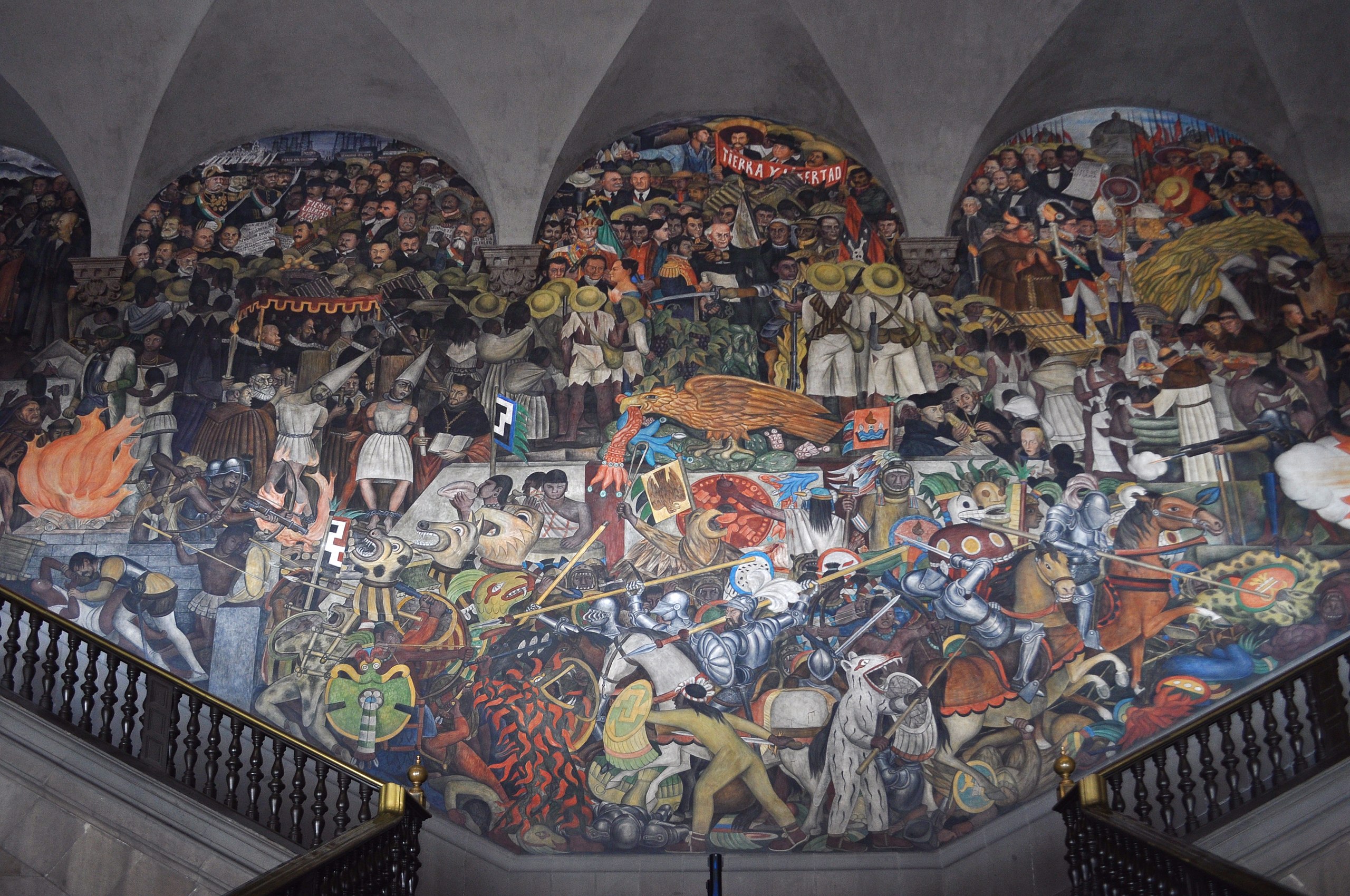 West wall: Diego Rivera, “From the Conquest to 1930,” History of Mexico murals, 1929–30, fresco, Palacio Nacional, Mexico City 