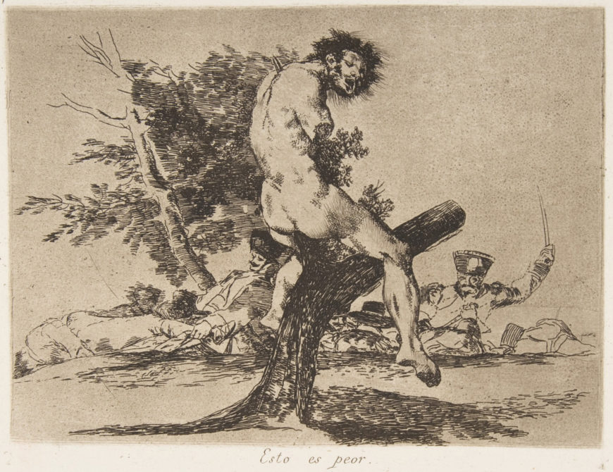 Goya, This is worse (Esto es peor), plate 37 from The Disasters of War (Los Desastres de La Guerra), 1810, etching, lavish and drypoint, plate: 15.3 x 20.2 cm (The Metropolitan Museum of Art)