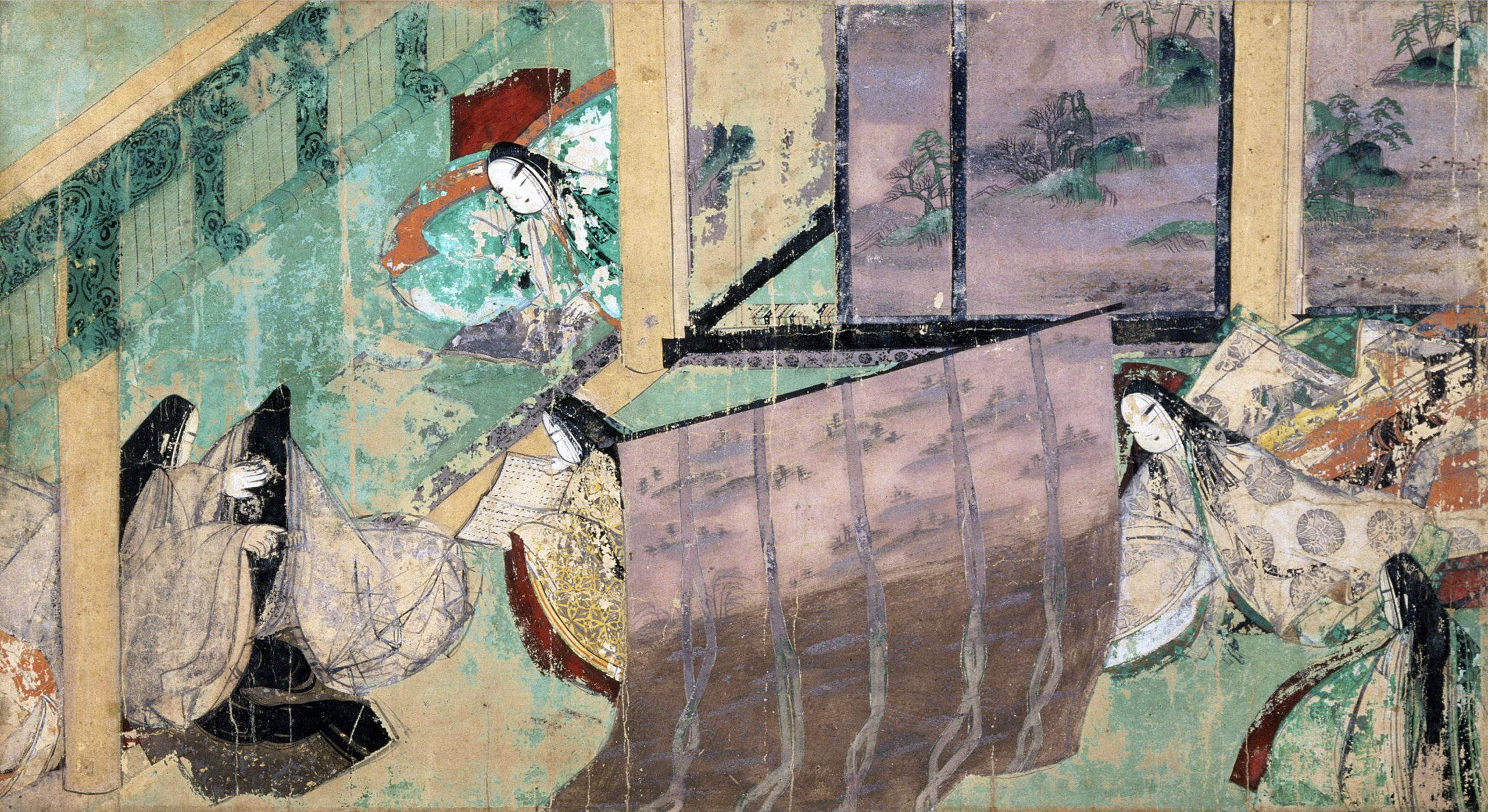 A scene from Azumaya, The Tale of Genji, c. 1130 century, handscroll fragment (Tokugawa Museum, Nagoya, Japan)