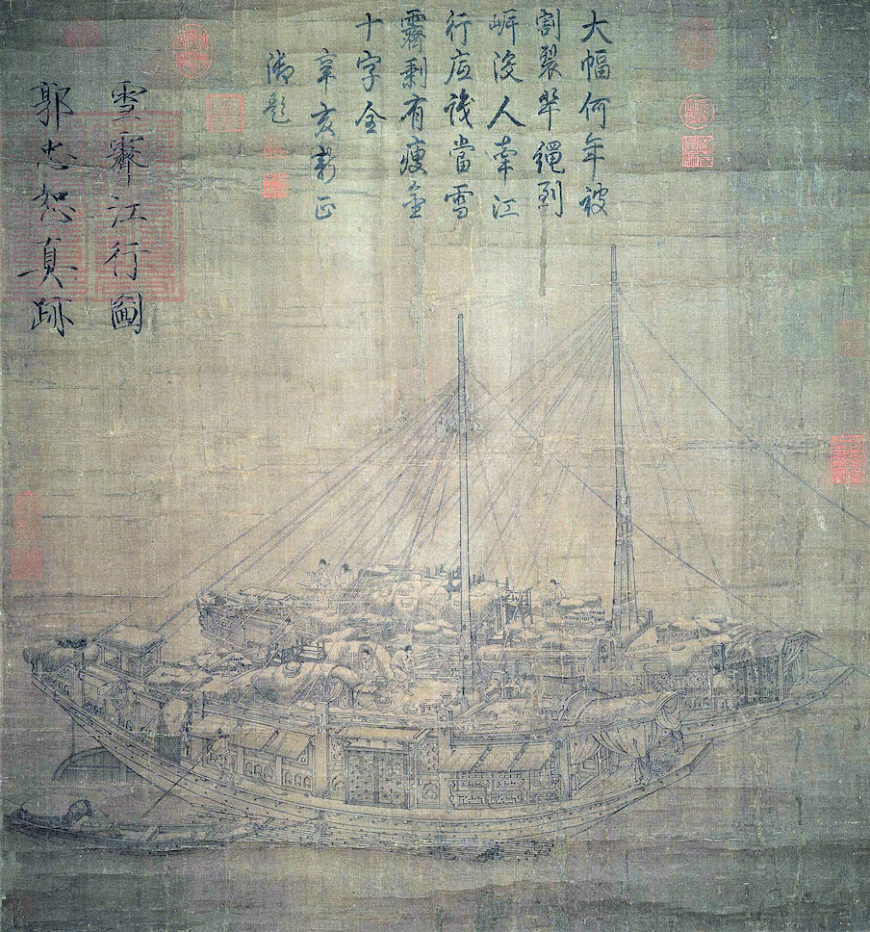 Guo Zhongshu (郭忠恕), Traveling on the River in Clearing Snow, by Guo Zhongshu, latter half of the 10th century, Song Dynasty, hanging scroll, ink on silk, 74.1 × 69.2 cm (National Palace Museum)