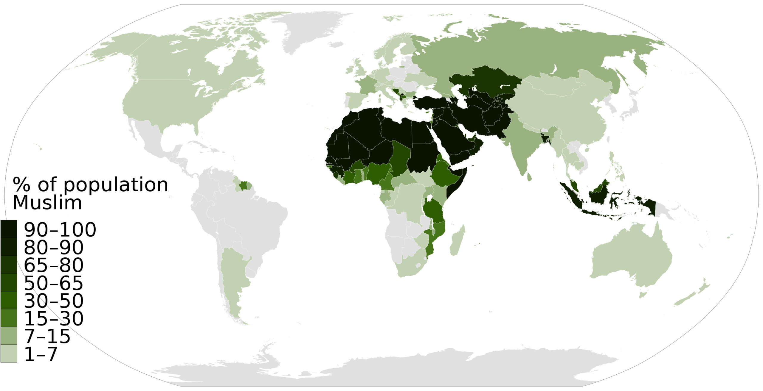 World Muslim population by percentage (Pew Research Center, 2014)
