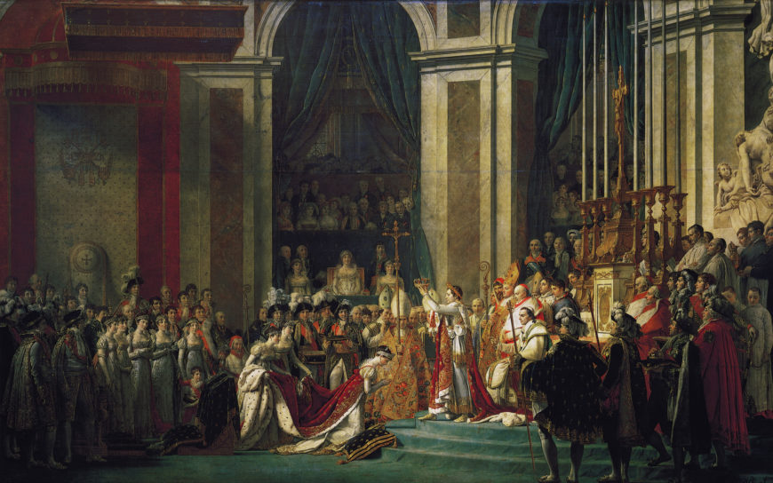 Jacques-Louis David, The Coronation of Napoleon, 1805–07, oil on canvas, 621 x 979 cm (Louvre, photo: Hohum, public domain)
