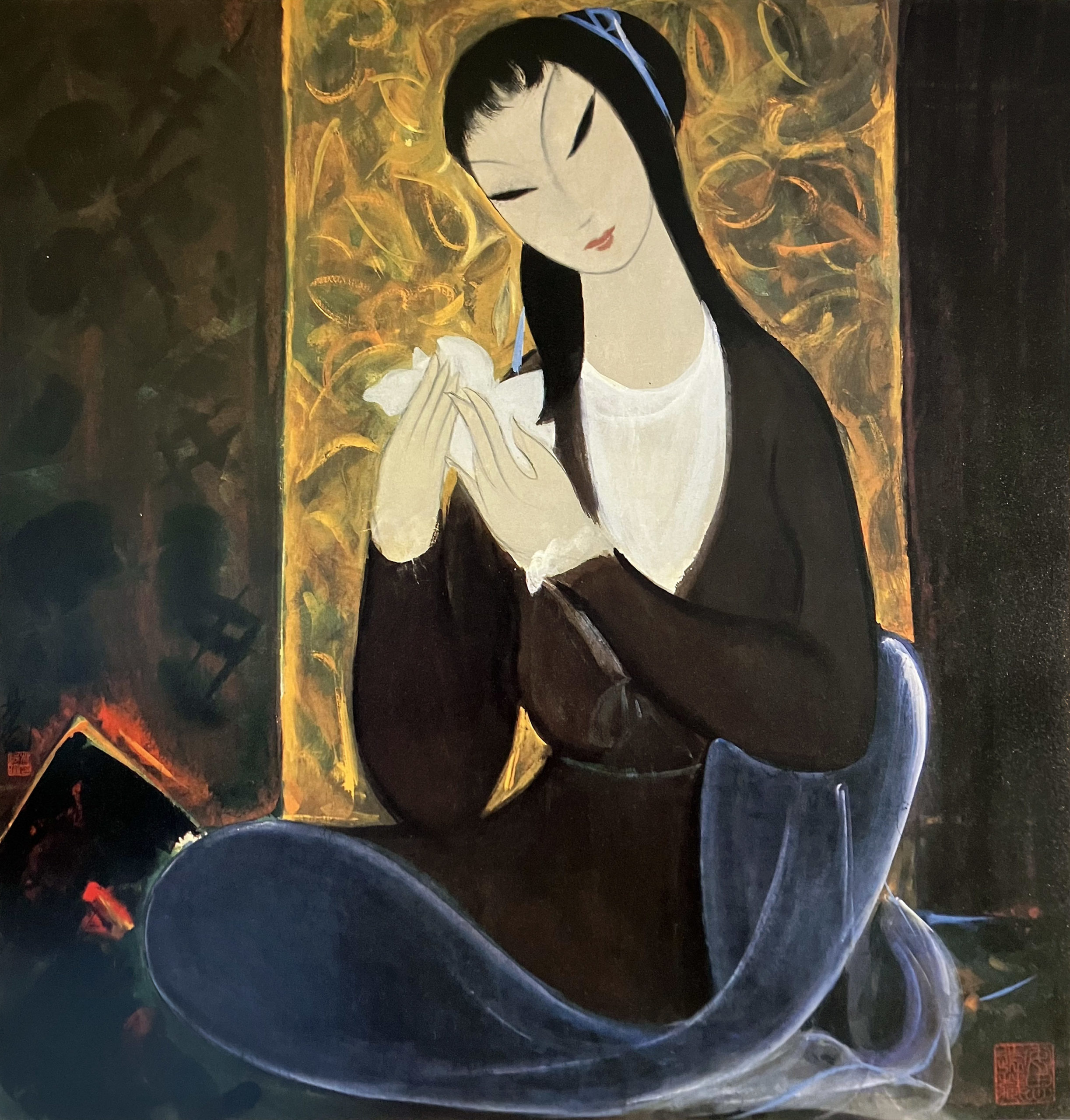 Lin Fengmian, Seated Woman, late 1970s, ink and color on paper (hanging scroll), China, 68.6 x 65.4 cm (The Metropolitan Museum of Art)
