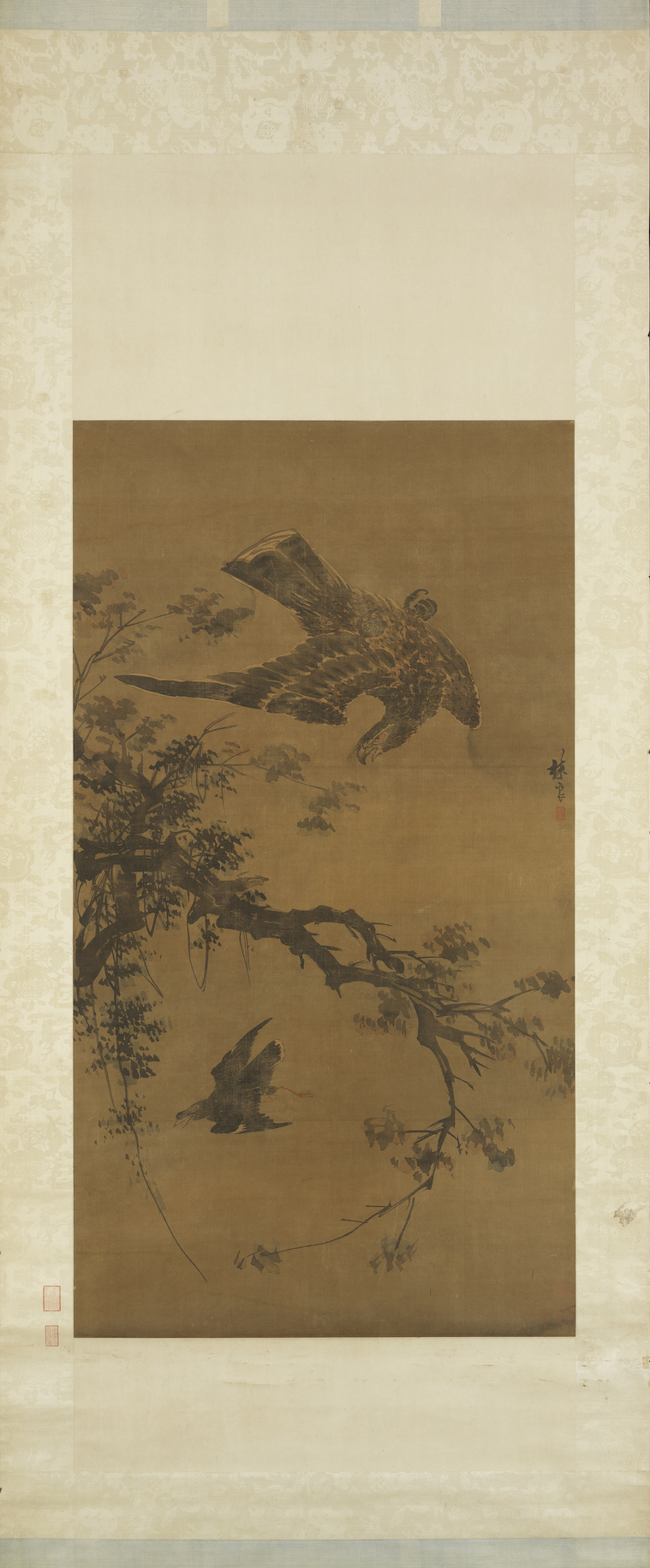 Lin Liang 林良 (ca. 1416-1480), Autumn Hawk. Hanging scroll, ink and color on silk, 136.8 x 74.8 cm. National Palace Museum, Taipei