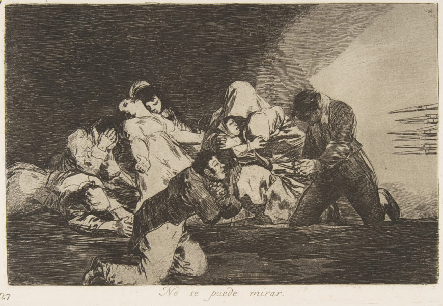 Francisco Goya, One can't look. (No se puede mirar.), plate 26 from The Disasters of War (Los Desastres de la Guerra), 1810–20, etching, burnished lavish, drypoint and burin, plate: 14.5 x 21 cm (The Metropolitan Museum of Art)