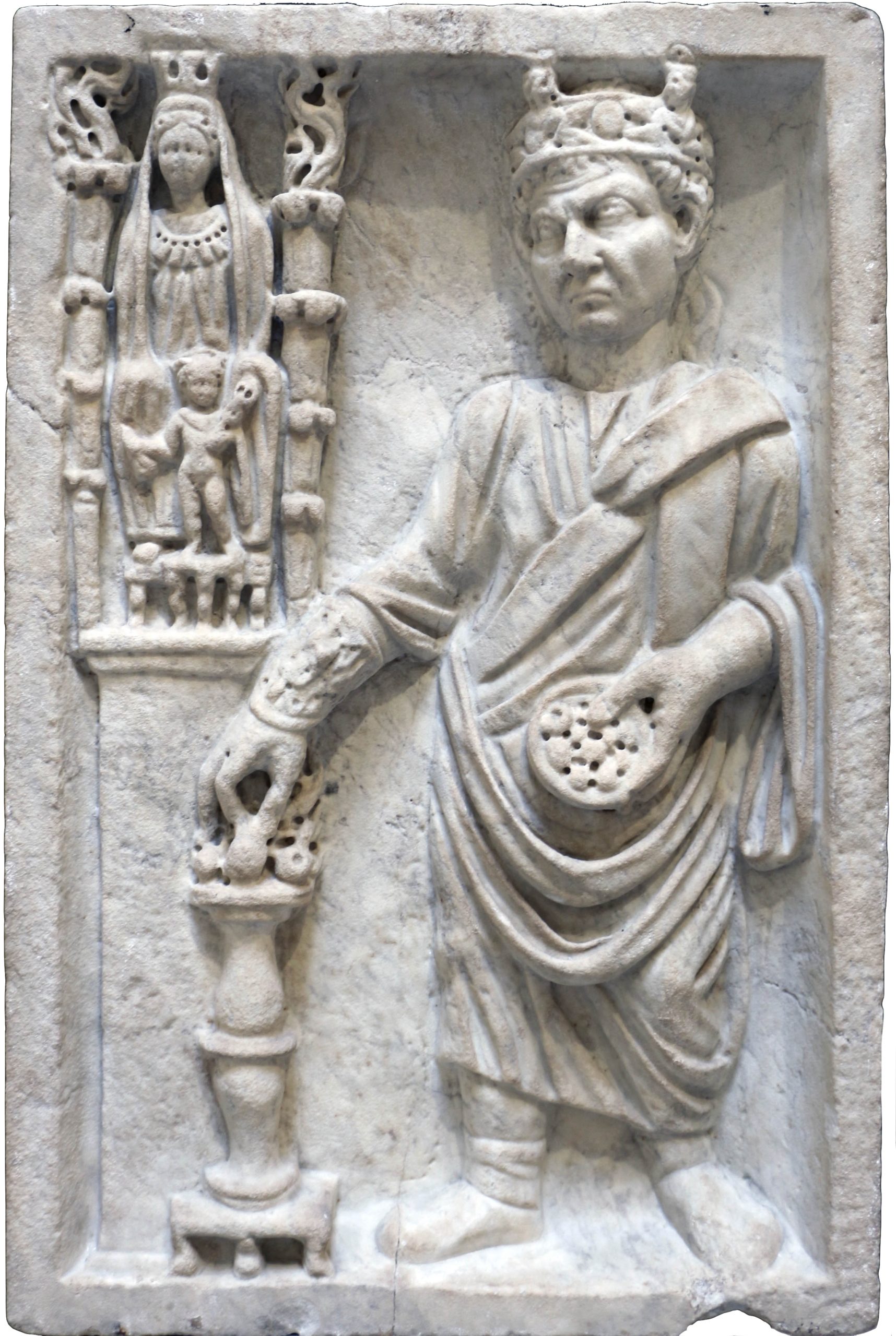 Gallus Priest Sacrificing to Cybele, from the Isola Sacra Necropolis, 3rd century C.E. (Rome, Museo Archeologico Ostinense; photo: Sailko, CC BY 3.)