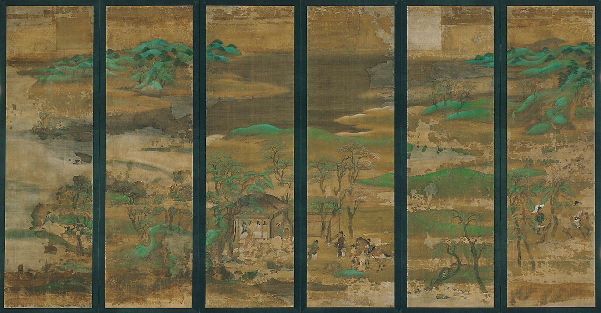 Senzui Byōbu, Landscape Screen, 11th century, ink and color on silk (Kyoto National Museum)