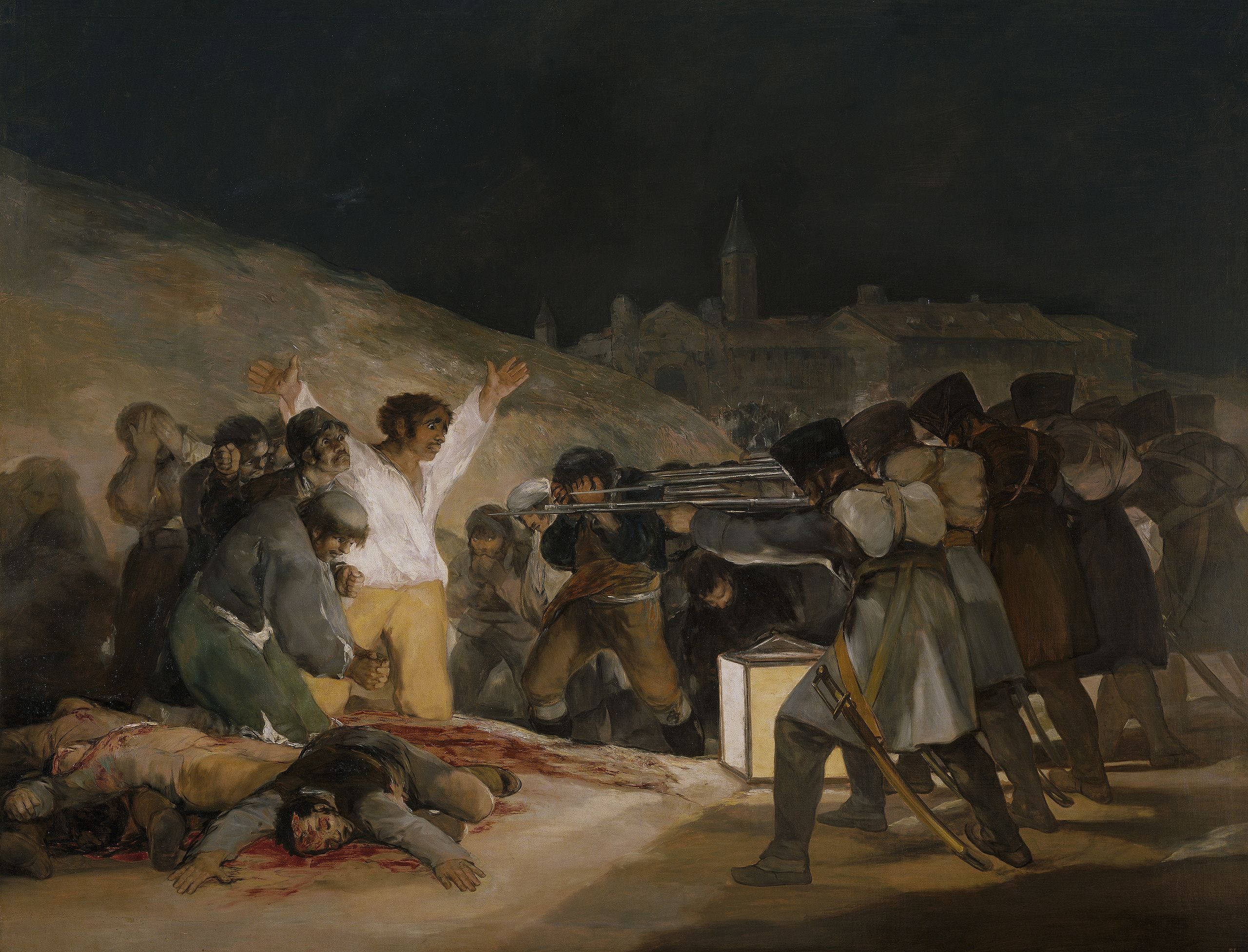 Francisco Goya, The Third of May, 1808, 1814–15, oil on canvas, 8' 9" x 13' 4" (Museo del Prado, Madrid, photo: Botaurus, public domain)