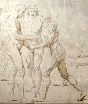 Jacques Louis David, The Jeu de Paume Oath (or Oath of the Tennis Court), 1790–92, pen, ink, wash, and white highlights on pencil strokes, 660 x 400 cm (Palace of Versailles)