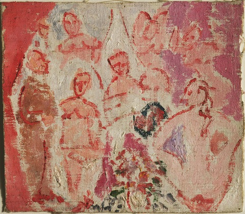 Pablo Picasso, Study for Les Demoiselles D'Avignon, 1907, oil on canvas, 7.5 x 8 in. (18.5 x 20.3 cm) (irregular) (Museum of Modern Art, New York)