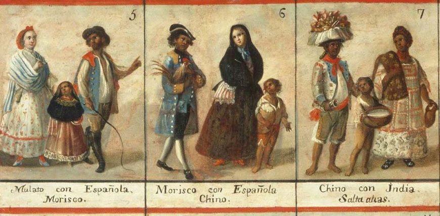 Detail of groups 5, 6, and 7, Casta Painting, 18th century (Museo Nacional del Virreinato, Mexico)