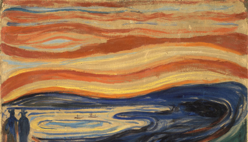 Sky (detail), Edvard Munch, The Scream, 1910, tempera on board, 66 x 83 cm (The Munch Museum, Oslo, photo: 1970gemini, public domain)
