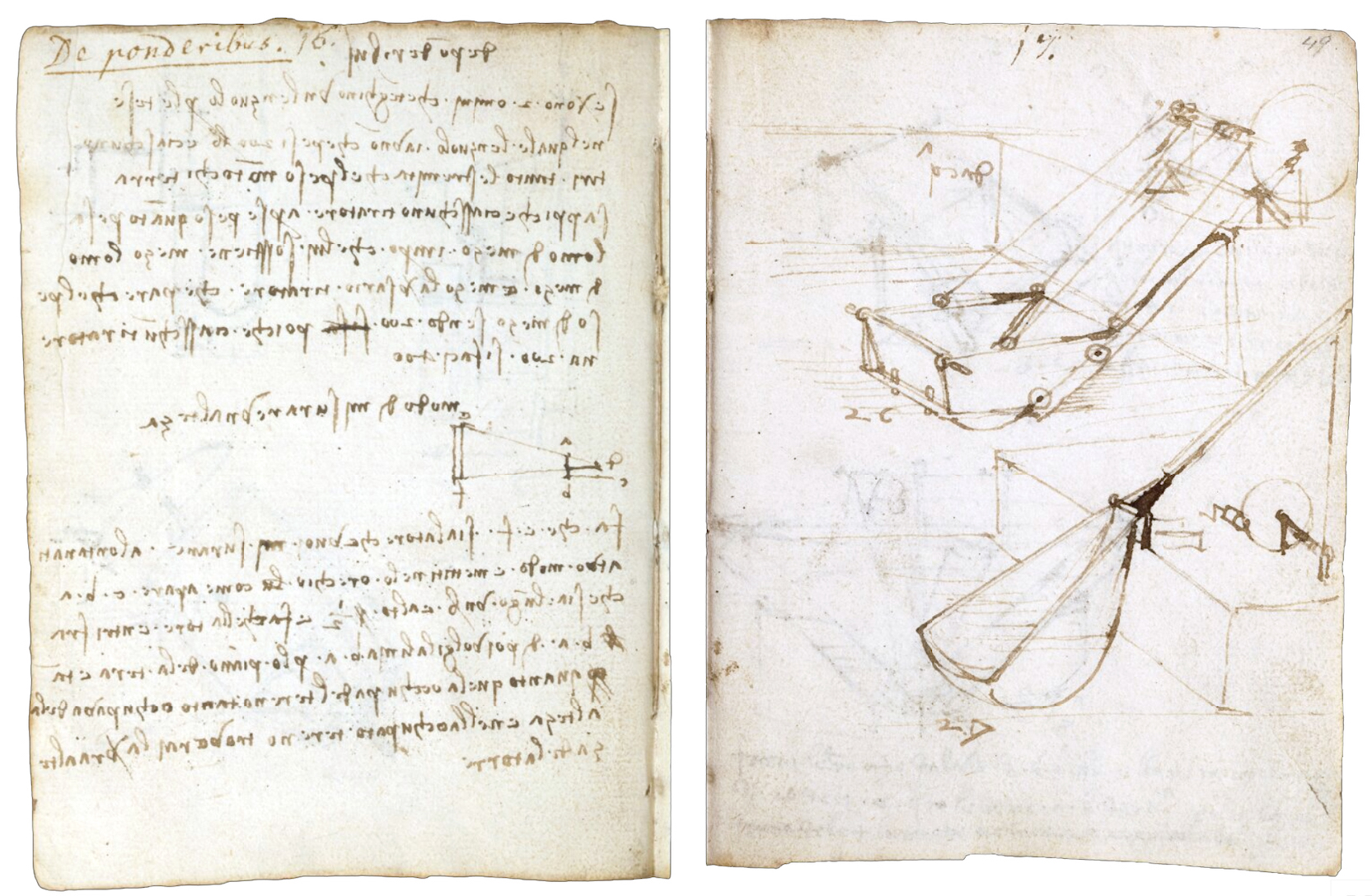 Leonardo da Vinci, Drawings of hydraulics and engineering machines, 1487 to 1505, Codex Forster I (National Art Library, Museum no. MSL/1876/Forster/141/I)