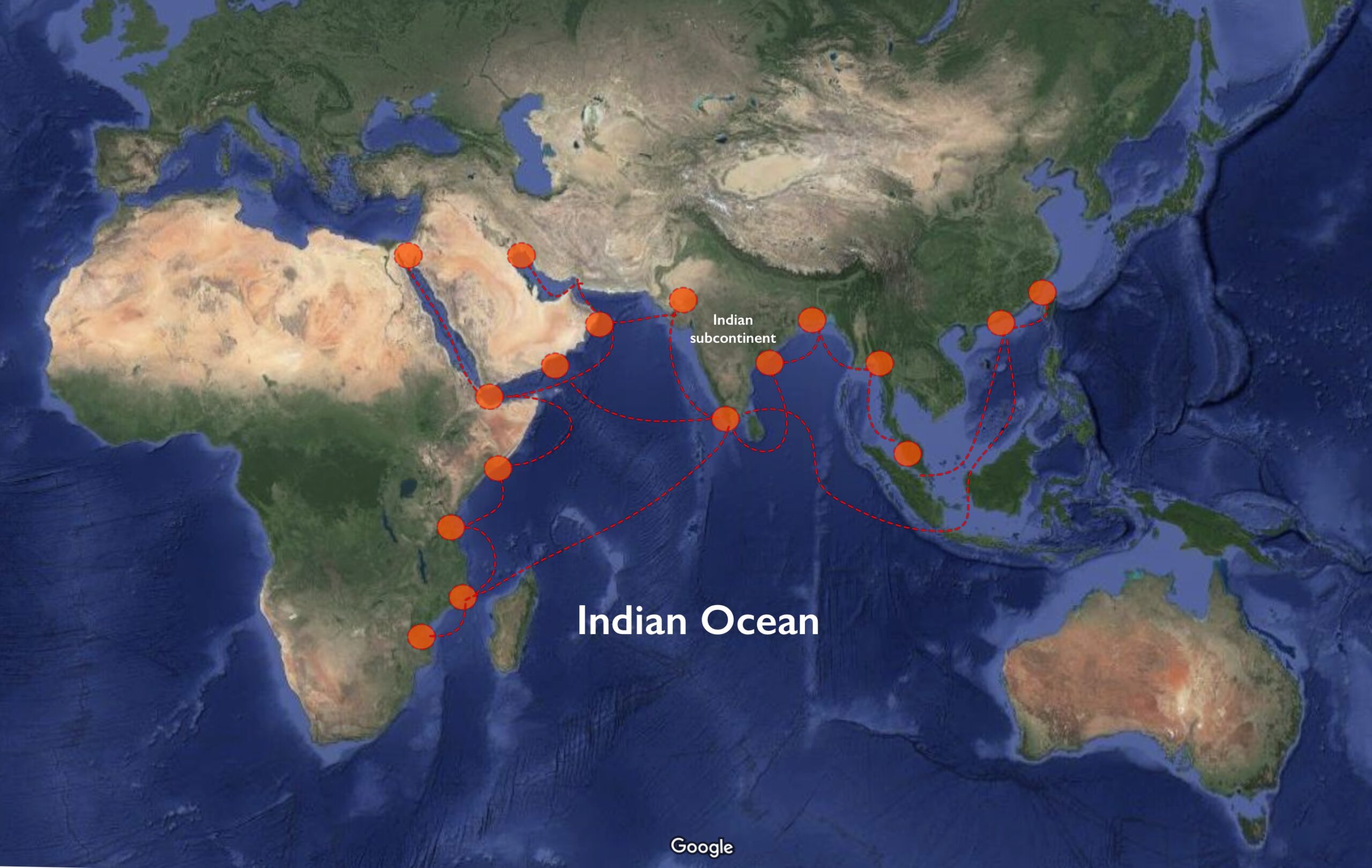 Indian Ocean Trade Routes (underlying map © Google)