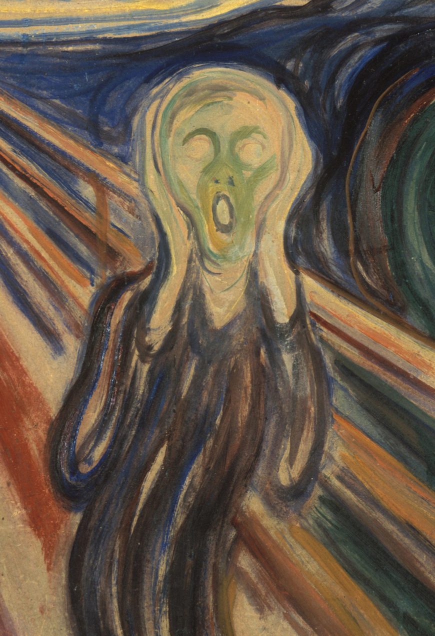 Screaming figure (detail), Edvard Munch, The Scream, 1910, tempera on board, 66 x 83 cm (The Munch Museum, Oslo)