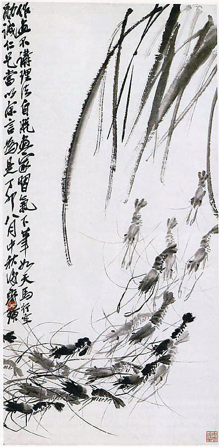 Qi Baishi, Shrimps, 1927, ink on paper (hanging scroll), China, 97.5 x 47.6 cm (The Metropolitan Museum of Art)