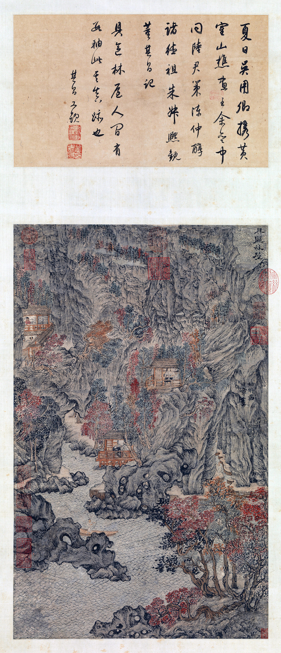 WAng Meng, Forest Chamber Grotto at Juqu, 14th century, Yuan dynasty, ink and colors on paper, 68.7 x 42.5 cm (National Palace Museum, Taipei)