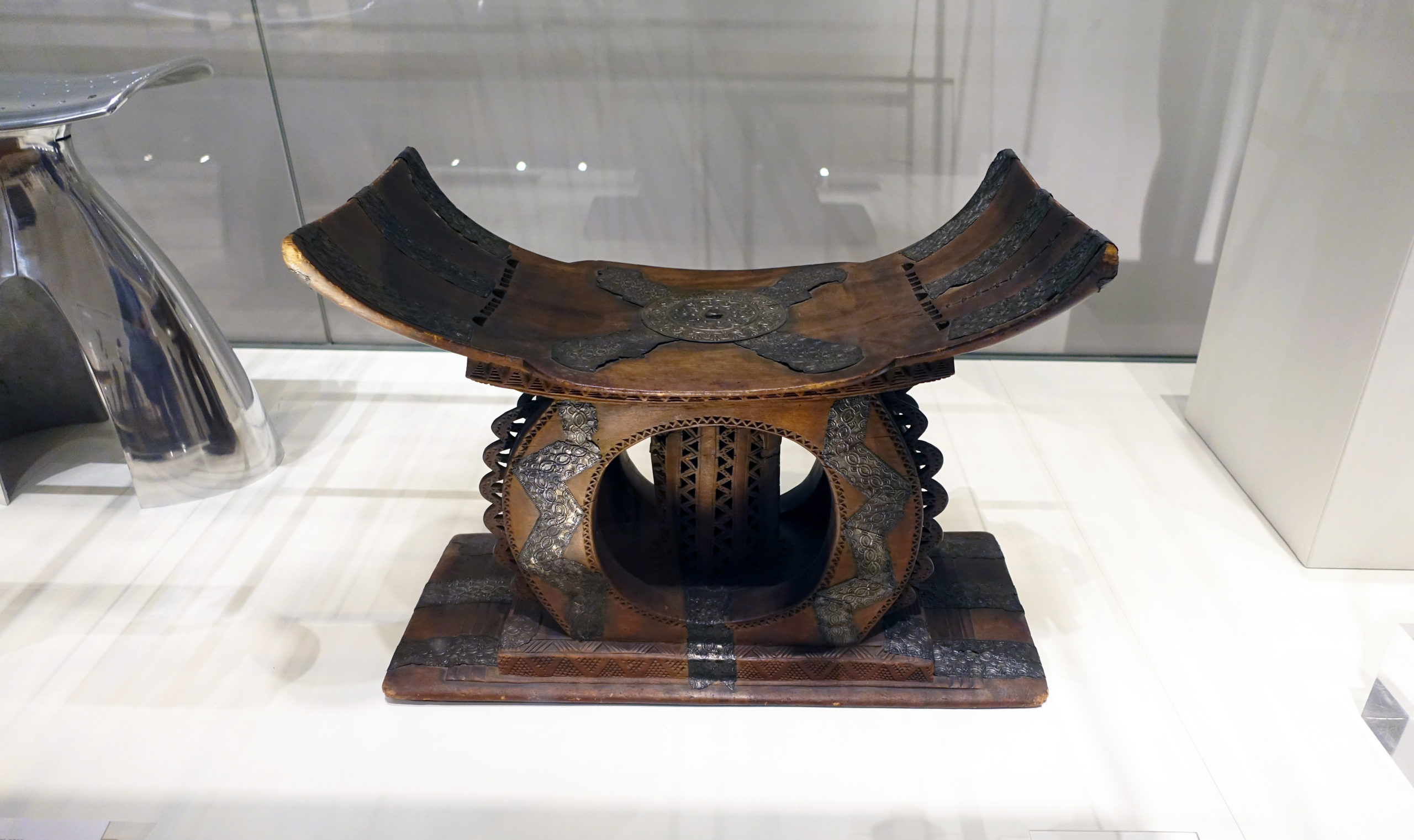 Wooden stool ornamented with silver, Asante people, Ghana, 19th century (Trustees of the British Museum)