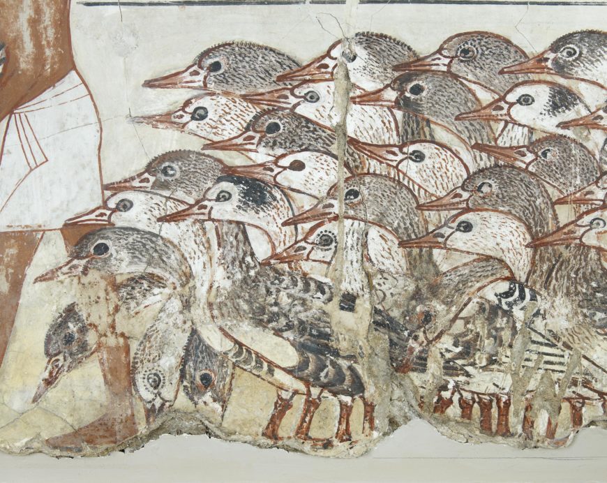 Geese (detail), from the Presentation of the Geese , Tomb chapel of Nebamun, c. 1350 BCE, paint on plaster, whole fragment: 71 x 115.5 cm, Thebes © Trustees of the British Museum