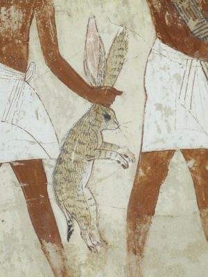 Estate worker bringing a hare from the fields (detail), Servants bringing offerings, Tomb Chapel of Nebamun, c. 1350 B.C.E., 18th Dynasty, paint on plaster, 41 cm, Thebes, Egypt © Trustees of the British Museum
