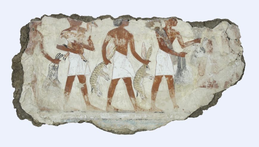 Servants bringing offerings, Tomb-chapel of Nebamun, c. 1350 B.C.E., 18th Dynasty, paint on plaster, Thebes, Egypt © Trustees of the British Museum