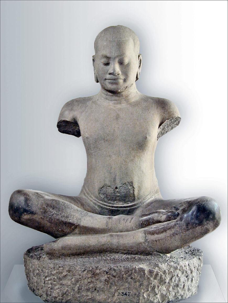 Jayavaraman VII, late 12th–early 13th century, sandstone, 137.5 cm high, Krol Romeas, Angkor Thom (Siem Reap) (National Museum of Cambodia, Phnom Penh; photo: Jean-Pierre Dalbéra, CC BY 2.0)