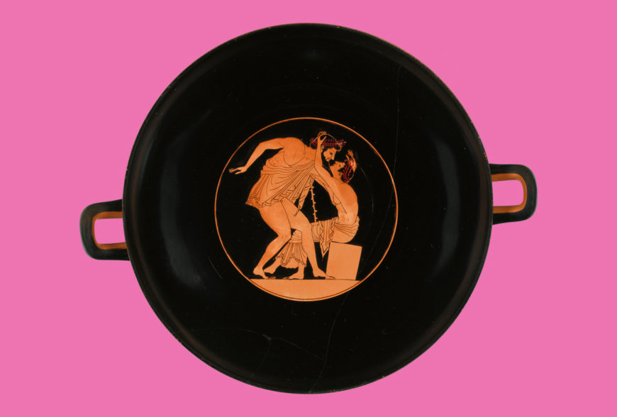 Attic Red-Figure Kylix, 510–500 B.C., Attributed to Carpenter Painter. Terracotta, 15 in (J. Paul Getty Museum. Digital image courtesy of Getty’s Open Content Program)