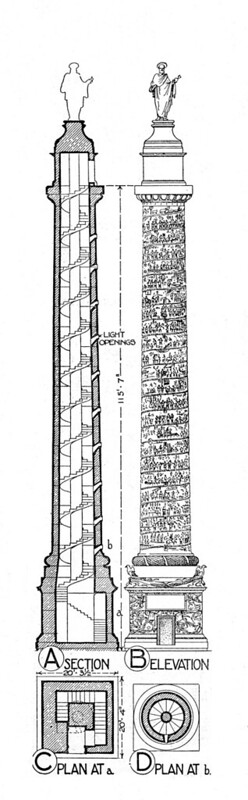 Column of Trajan, dedicated 113 C.E., plan, elevation, and section (image: Penn State University Libraries, CC BY-NC 2.0)