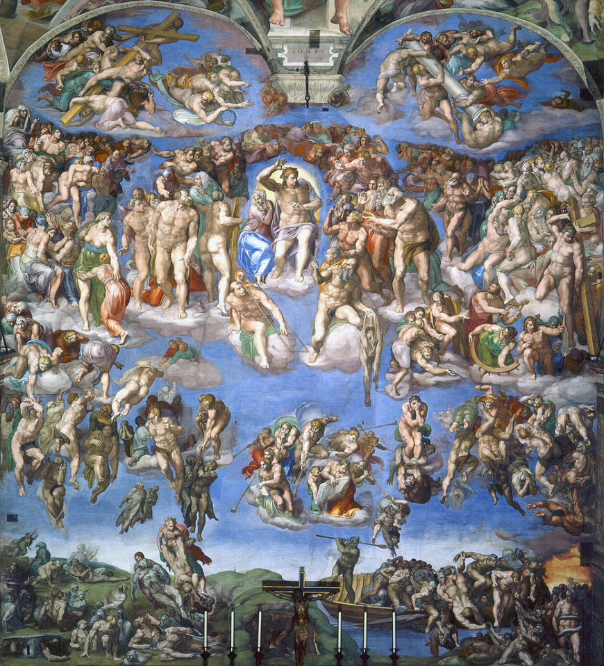 Michelangelo, Last Judgment, Sistine Chapel, altar wall, fresco, 1534–41 (Vatican City, Rome; photo: Alonso de Mendoza, public domain)