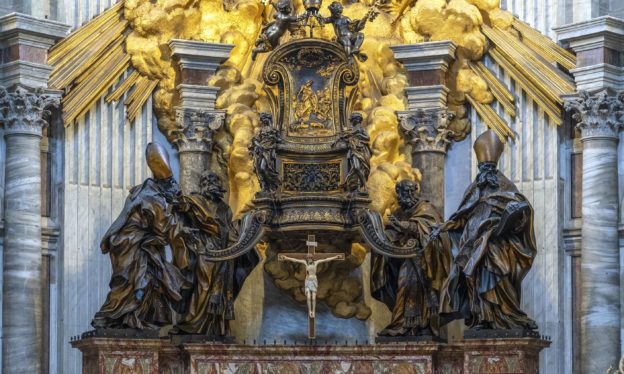Gian Lorenzo Bernini, Cathedra Petri (or Chair of St. Peter), gilded bronze, gold, wood, stained glass, 1647–53 (apse of Saint Peter's Basilica, Vatican City, Rome, photo: Steven Zucker, CC BY-NC-SA 2.0)