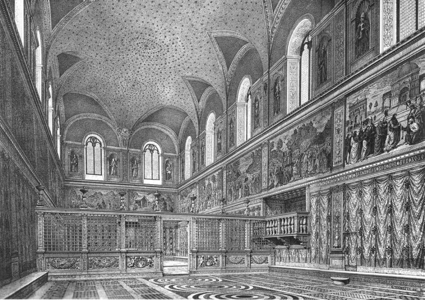 Reconstruction of the Sistine Chapel prior to Michelangelo's frescoes