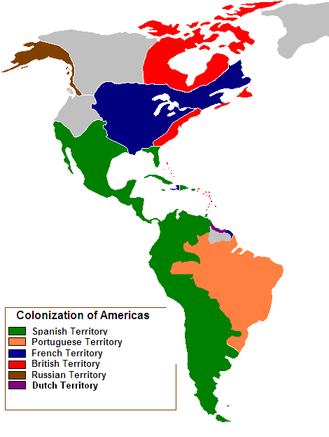 Eruopean-colonized lands in the Americas c. 1750