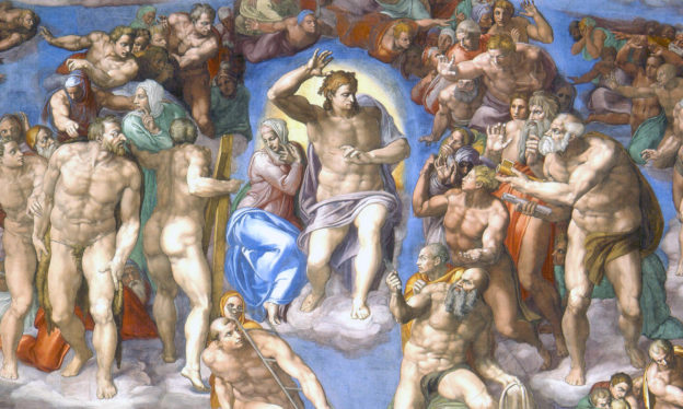 Christ, Mary, and Saints (detail), Michelangelo, Last Judgment, Sistine Chapel, altar wall, fresco, 1534–1541 (Vatican City, Rome; photo: Alonso de Mendoza, public domain)