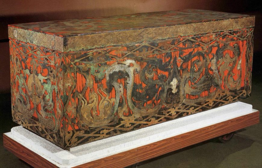 Red inner coffin, Tomb 1 at Mawangdui, Changsha, Hunan Province, 2nd century B.C.E., lacquered wood, (Photo by Gary Todd).