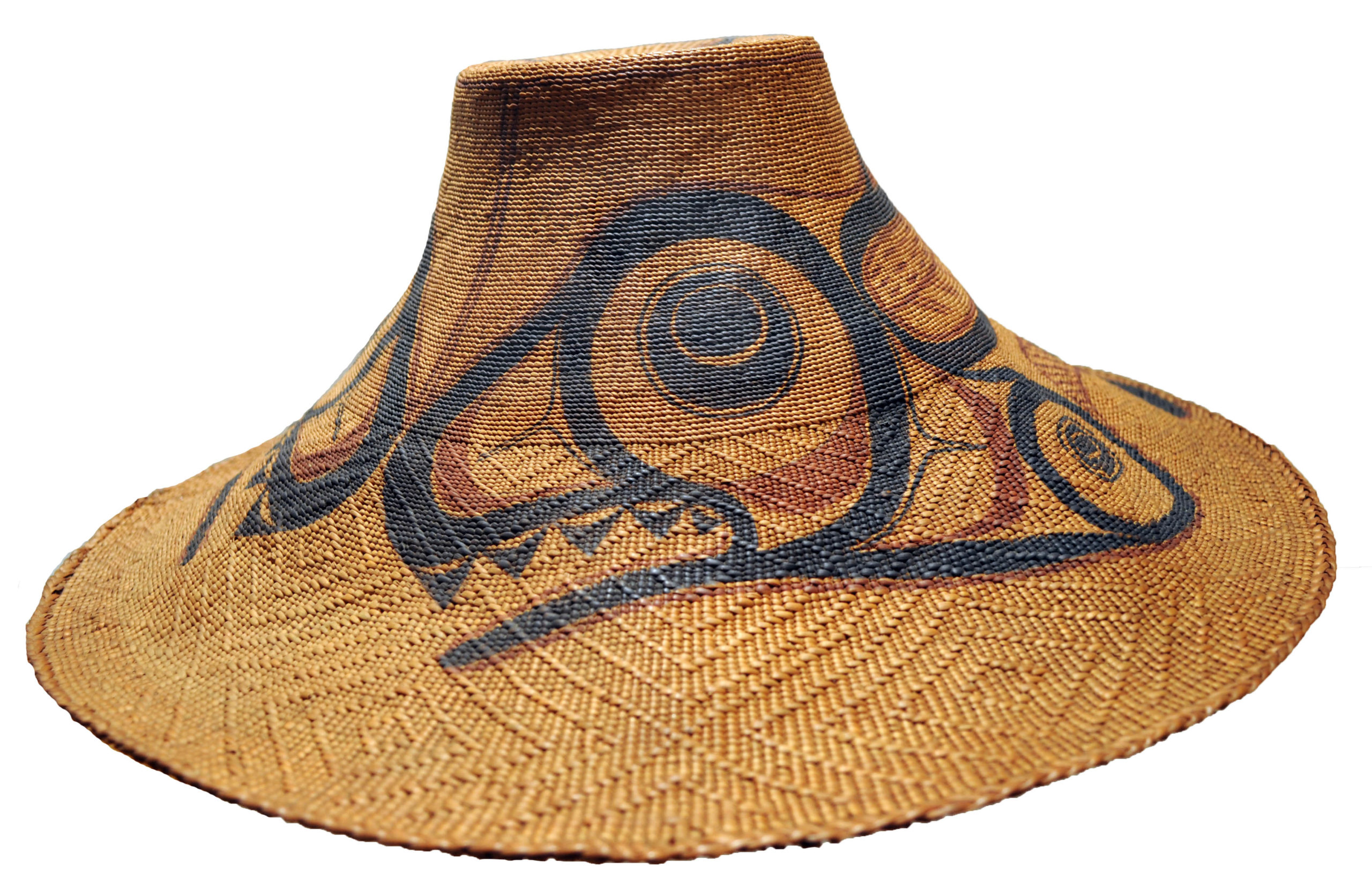 Isabella Edenshaw (Haida), weaver, and Charles Edenshaw (Haida), painter, spruce root hat with killerwhale crest, c. 1885, spruce root and paint (Seattle Art Museum; photo: Joe Mabel, CC BY-SA 3.0)