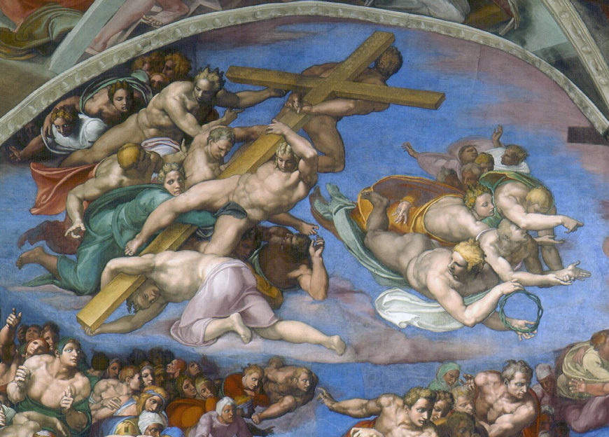 Lunette with angels carrying the instruments of the Passion of Christ, (detail), Michelangelo, Last Judgment, Sistine Chapel, fresco, 1534–41 (Vatican City, Rome; photo: Alonso de Mendoza)