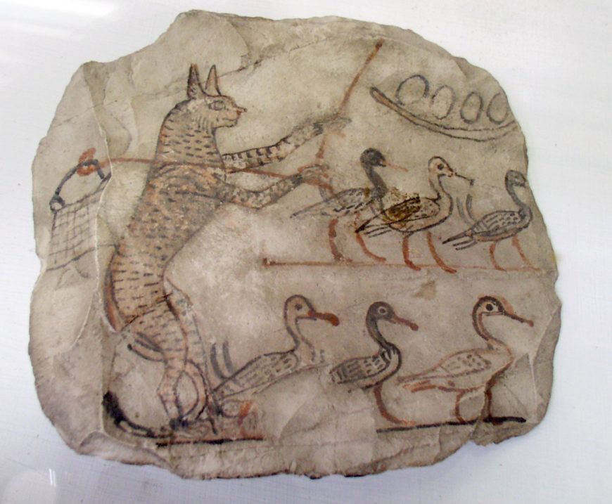 Ostraca with cat and geese