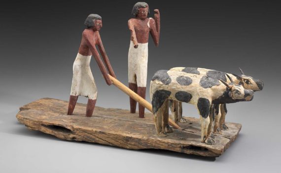 Model scene of workers ploughing a field, Middle Kingdom, late Dynasty 11 – early Dynasty, 2010–1961 B.C., wood, 54 cm (MFA Boston)