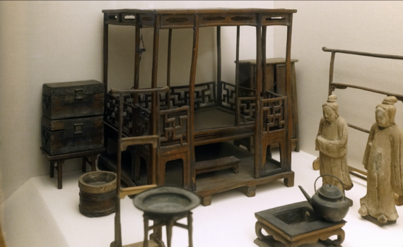Miniature furniture and figurines in a Ming tomb
