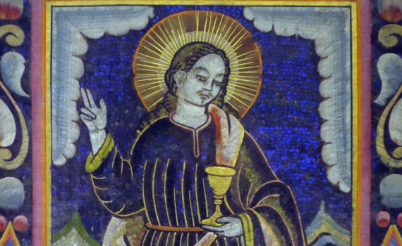 A shimmering saint, St. John in featherwork