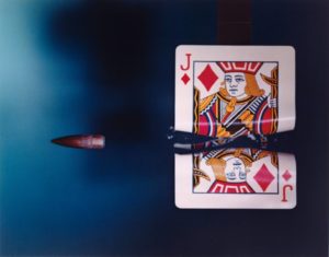 Harold Eugene Edgerton, Cutting the Card Quickly, 1964, dye transfer print, 40.97 cm x 50.8 (SFMOMA)
