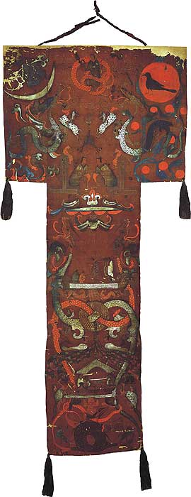 Funeral banner of Lady Dai (Xin Zhui), Tomb 1 at Mawangdui, Changsha, Hunan Province, 2nd century B.C.E., silk, 205 x 92 x 47.7 cm (Hunan Provincial Museum)