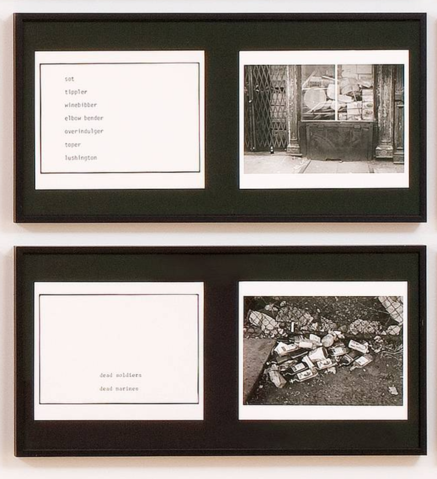 Detail. Martha Rosler, The Bowery in Two Inadequate Descriptive Systems, 1974–75, forty-five gelatin silver prints of text and image mounted on twenty-four backing boards (SFMOMA) © Martha Rosler