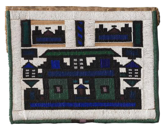 Apron (Isephephetu), Ndzundza Ndebele, c. 1960, cloth, beads, fiber, South Africa, 33.7 x 43.2 x 1 cm (Michael C. Carlos Museum)