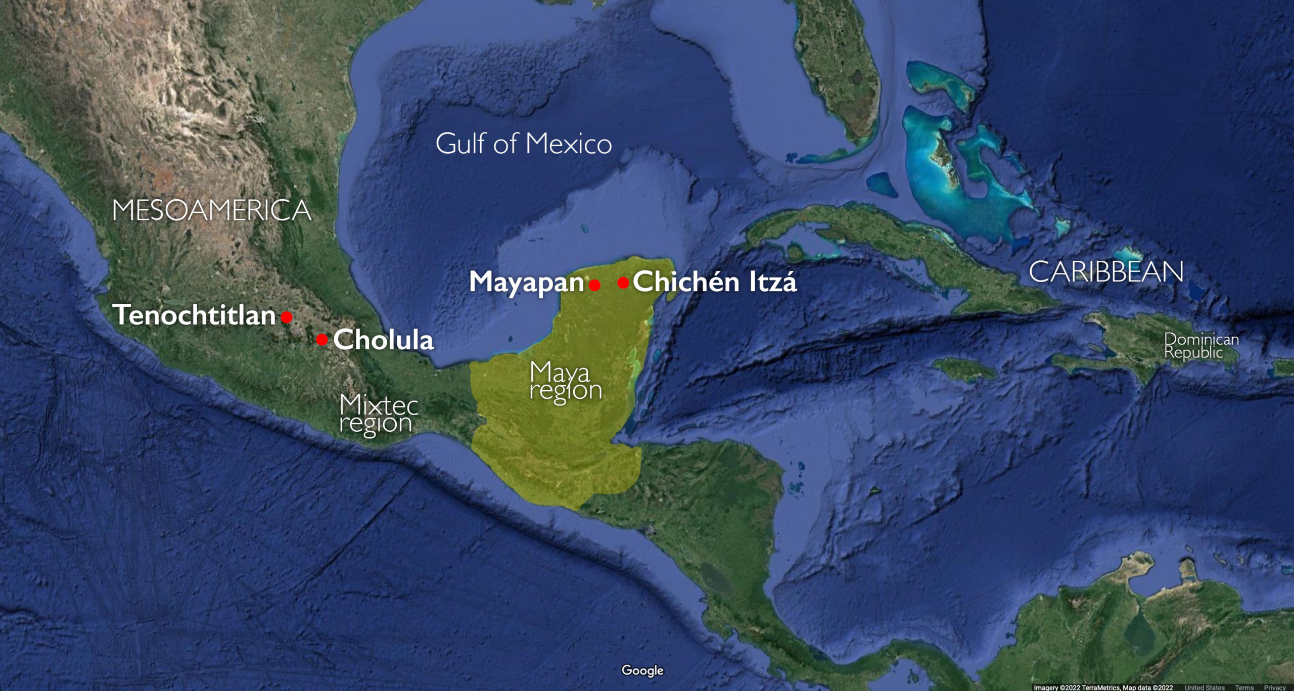 Map of Postclassic Mesoamerica and the Caribbean (underlying map © Google)